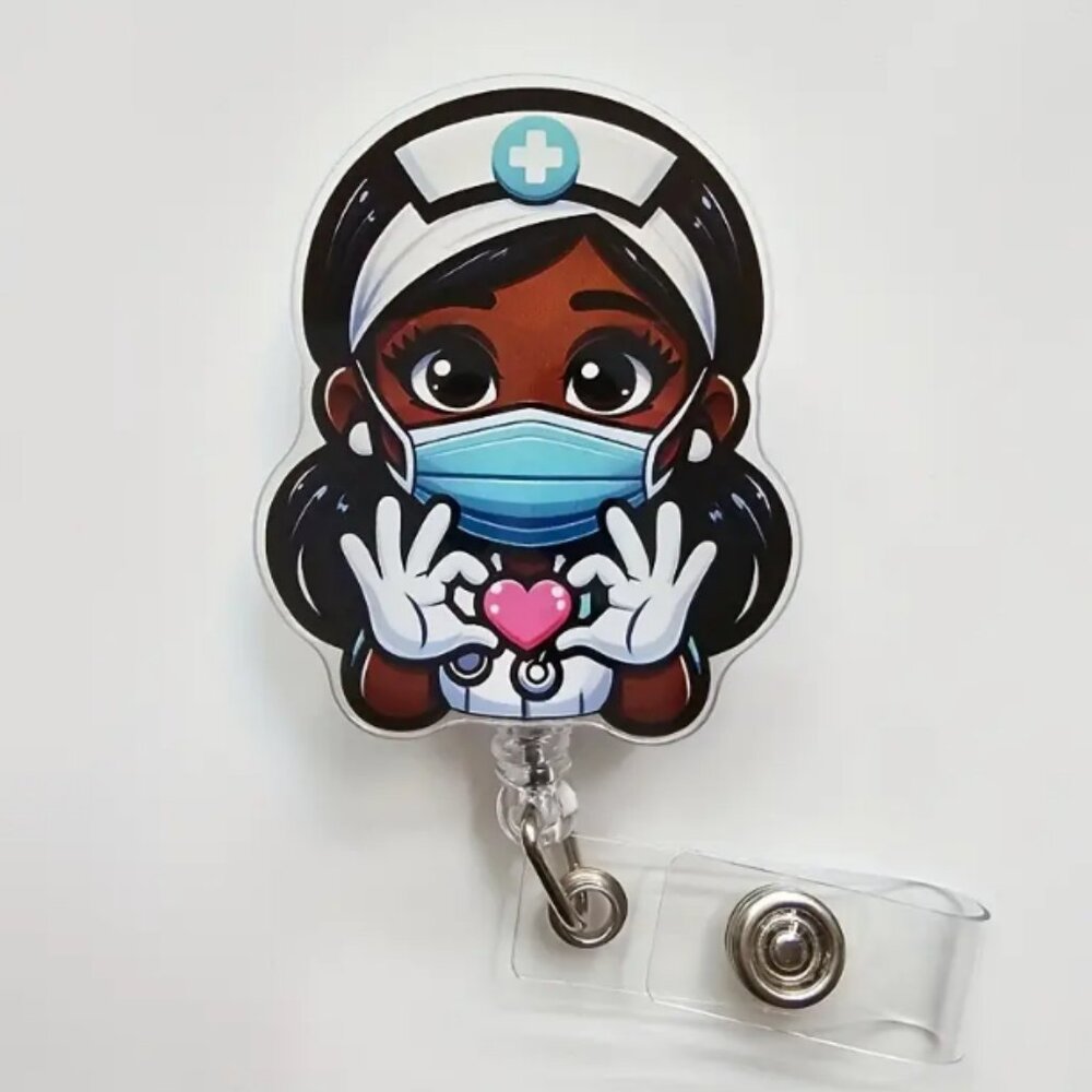 Cute Nurse Badge Reel with Slip Clip
